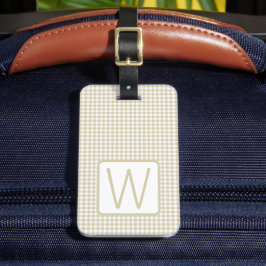 Beige en witte geruite monogram bagagelabel