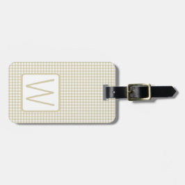 Beige en witte geruite monogram bagagelabel