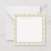 Beige en witte geruite monogram notitiekaartje (Achterkant)