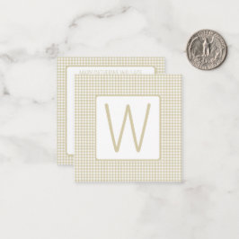 Beige en witte geruite monogram notitiekaartje
