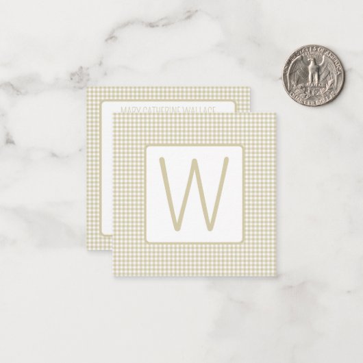 Beige en witte geruite monogram notitiekaartje (Voorkant / Achterkant in situ)