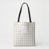 Beige en witte geruite monogram tote bag (Voorkant)