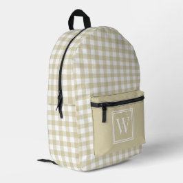 Beige en witte gingham check geplakt monogram bedrukte rugzak