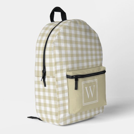 Beige en witte gingham check geplakt monogram bedrukte rugzak (Achterkant Hoek Links)