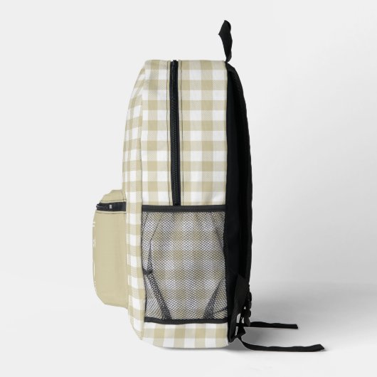 Beige en witte gingham check geplakt monogram bedrukte rugzak (Rechts)