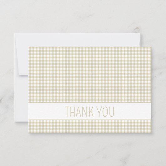 Beige en witte Gingham Plaid Gepersonaliseerd Bedankkaart (Voorkant)
