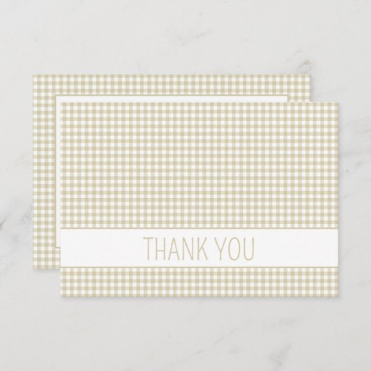 Beige en witte Gingham Plaid Gepersonaliseerd Bedankkaart (Voorkant / Achterkant)
