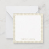 Beige en witte Gingham Plaid Gepersonaliseerd Notitiekaartje (Voorkant)