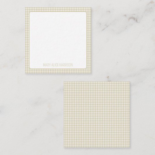 Beige en witte Gingham Plaid Gepersonaliseerd Notitiekaartje (Voorkant / Achterkant)