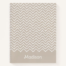 Beige En Witte Golvende Chevron Zigzag Met Naam Notitieboek