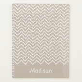 Beige En Witte Golvende Chevron Zigzag Met Naam Planner (Voorkant)