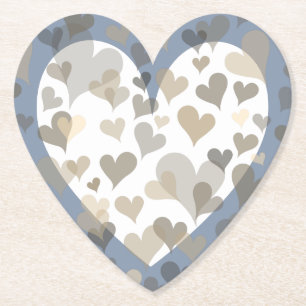 Beige en witte harten patroon schattig en elegant kartonnen onderzetters