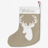 Beige en witte herten kop met aangepaste naam kleine kerstsok (Achterkant)