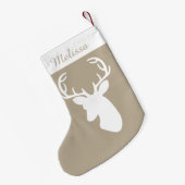 Beige en witte herten kop met aangepaste naam kleine kerstsok (Achterkant (Hangend))