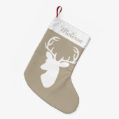 Beige en witte herten kop met aangepaste naam kleine kerstsok (Voorkant (Hangend))