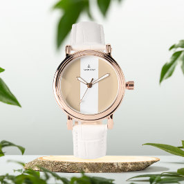 Beige en witte initialen gepersonaliseerde eWatch Horloge