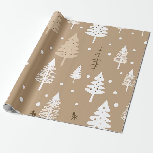 Beige en witte kerstboom cadeaupapier (Uitgerold)