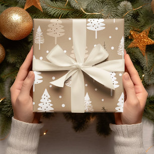 Beige en witte kerstboom cadeaupapier