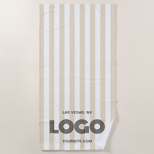 Beige en witte klassieke streep Logo Strandlaken