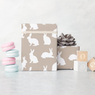 Beige En Witte Konijn Konijnenpatroon Cute Pasen Cadeaupapier