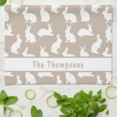 Beige En Witte Konijn Patroon En Naam Pasen Theedoek (Gevouwen)