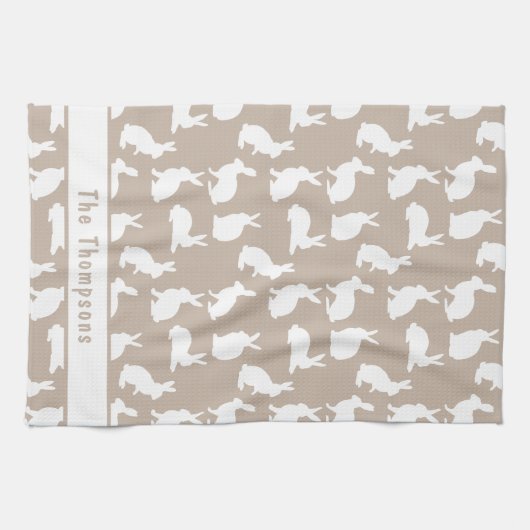Beige En Witte Konijn Patroon En Naam Pasen Theedoek (Horizontaal)