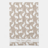 Beige En Witte Konijn Patroon En Naam Pasen Theedoek (Verticaal)