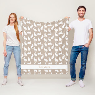 Beige En Witte Konijnenpatroon Met Naam Pasen Fleece Deken