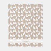 Beige En Witte Konijnenpatroon Met Naam Pasen Fleece Deken (Voorkant)