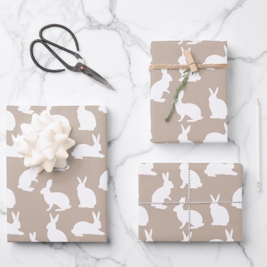 Beige en witte konijnenpatroon moderne Pasen Inpakpapier Vel (Voorkant)
