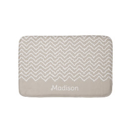 Beige en witte kronkelige Chevron Zigzag met naam Badmat