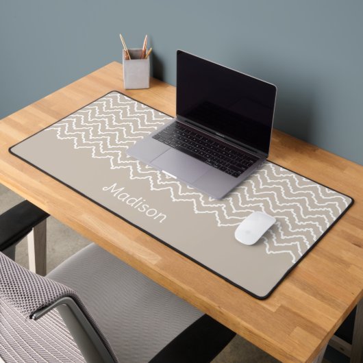 Beige en witte kronkelige Chevron Zigzag Patroon Bureaumat (Kantoor 2)
