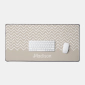 Beige en witte kronkelige Chevron Zigzag Patroon Bureaumat (Keyboard & Muis)