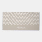 Beige en witte kronkelige Chevron Zigzag Patroon Bureaumat (Voorkant)