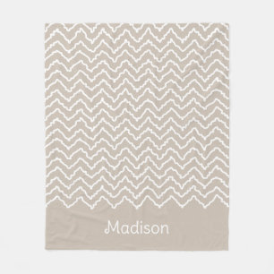 Beige en witte kronkelige chevron zigzag patroon fleece deken