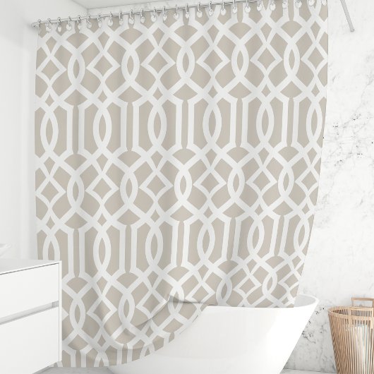 Beige en witte Marokkaanse trellis patroon Douchegordijn