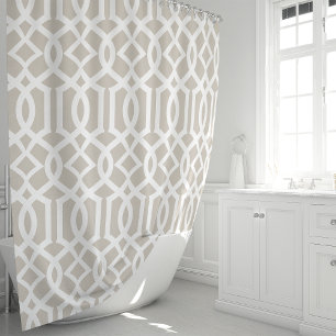 Beige en witte Marokkaanse trellis patroon Douchegordijn