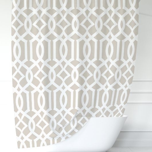 Beige en witte Marokkaanse trellis patroon Douchegordijn