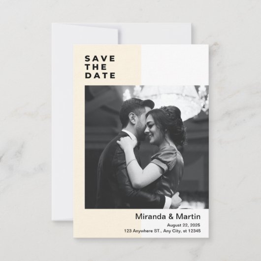 Beige en witte minimalistische foto Save the Date  Kaart (Voorkant)