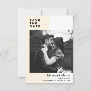 Beige en witte minimalistische foto save the date  kaart