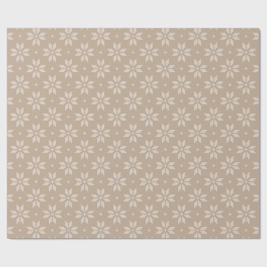 Beige en witte Nordic Snowflake Patroon | Vakantie Cadeaupapier (Vlak)