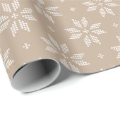 Beige en witte Nordic Snowflake Patroon | Vakantie Cadeaupapier (Rol Hoek)