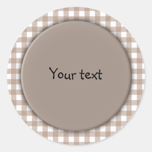 Beige en witte plaid ronde sticker (Voorkant)