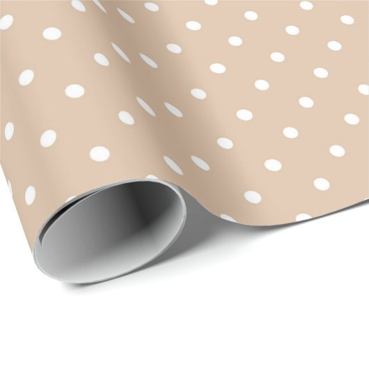 Beige en witte Polka Dot Pattern Cadeaupapier (Rol Hoek)