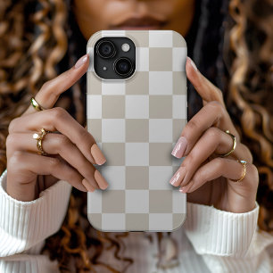 Beige en witte retro ruit iPhone 15 case