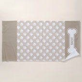 beige en witte reuen en bonen met naam strandlaken (Voorkant)