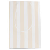 Beige en witte snoepjes strepen medium cadeauzakje (Voorkant)