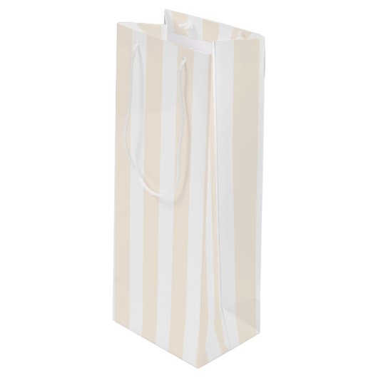 Beige en witte snoepjes strepen wijn cadeautas (Voorkant Gekanteld)