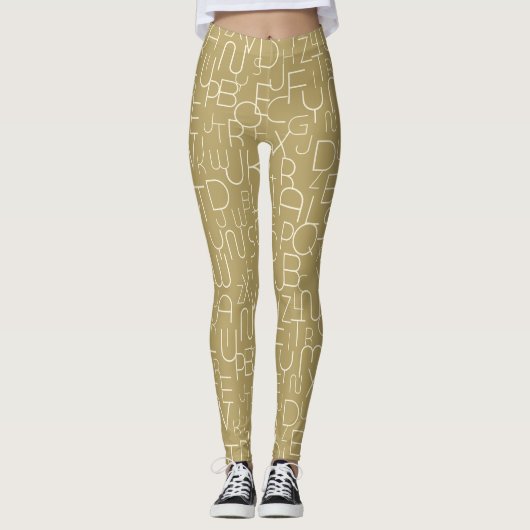 Beige en witte stijlvolle letters leggings (Voorkant)