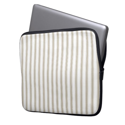Beige en witte streep laptop sleeve (Voorkant Links)
